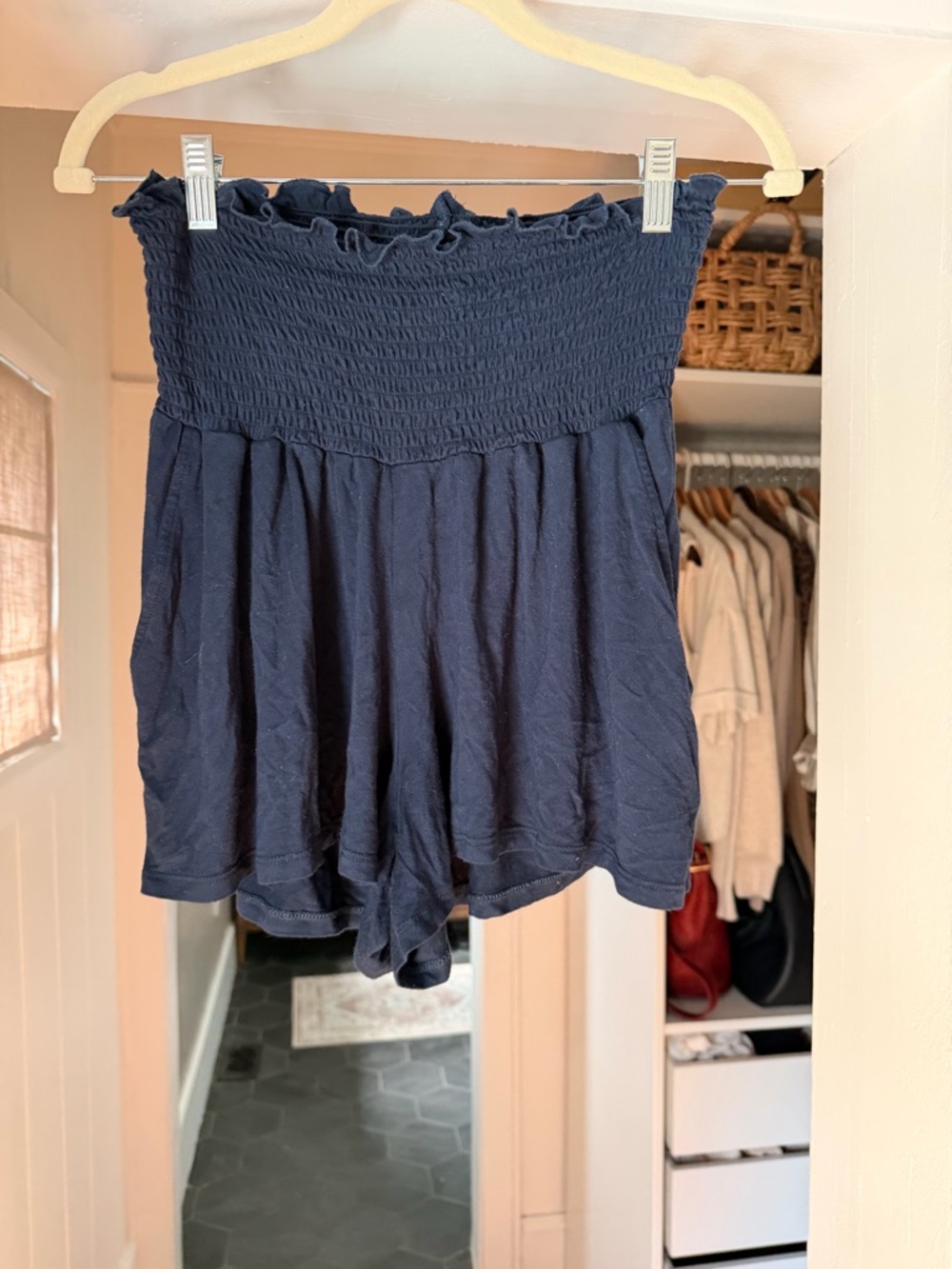 Women's Seraphine Maternity Smocked Waist Navy Shorts
